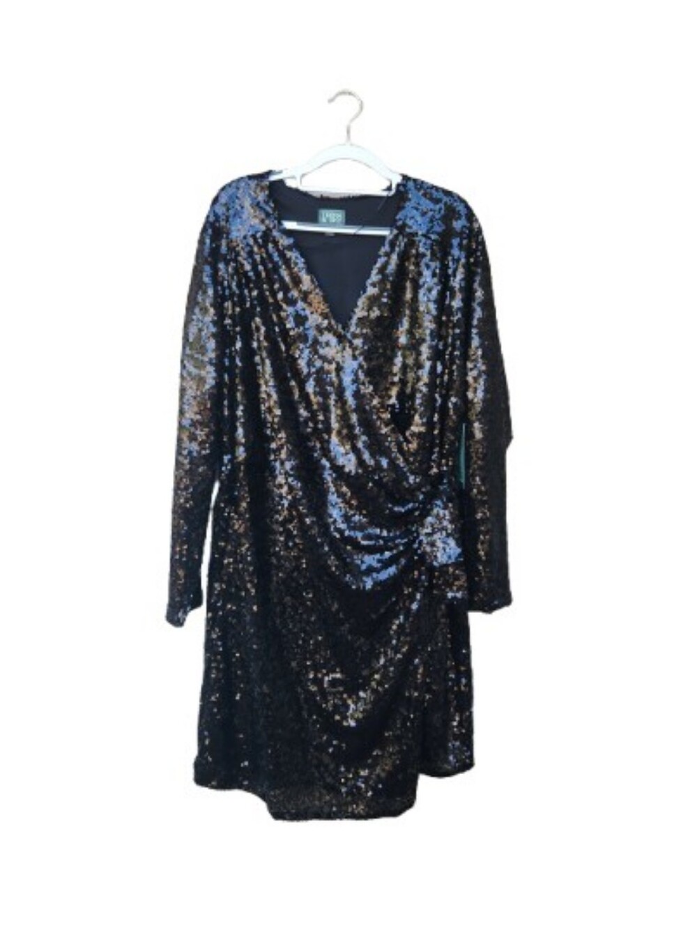 Terra & Sky Plus Black Sequins Cocktail Dress Wrap Style NWT Long Sleeves Party
